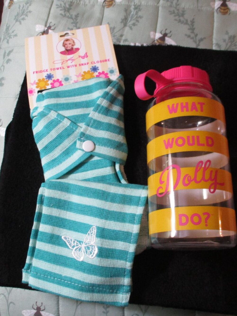 DG Dolly Parton Fridge Towel & 33 oz What Would Dolly Do? 33 oz Water Bottle NWT